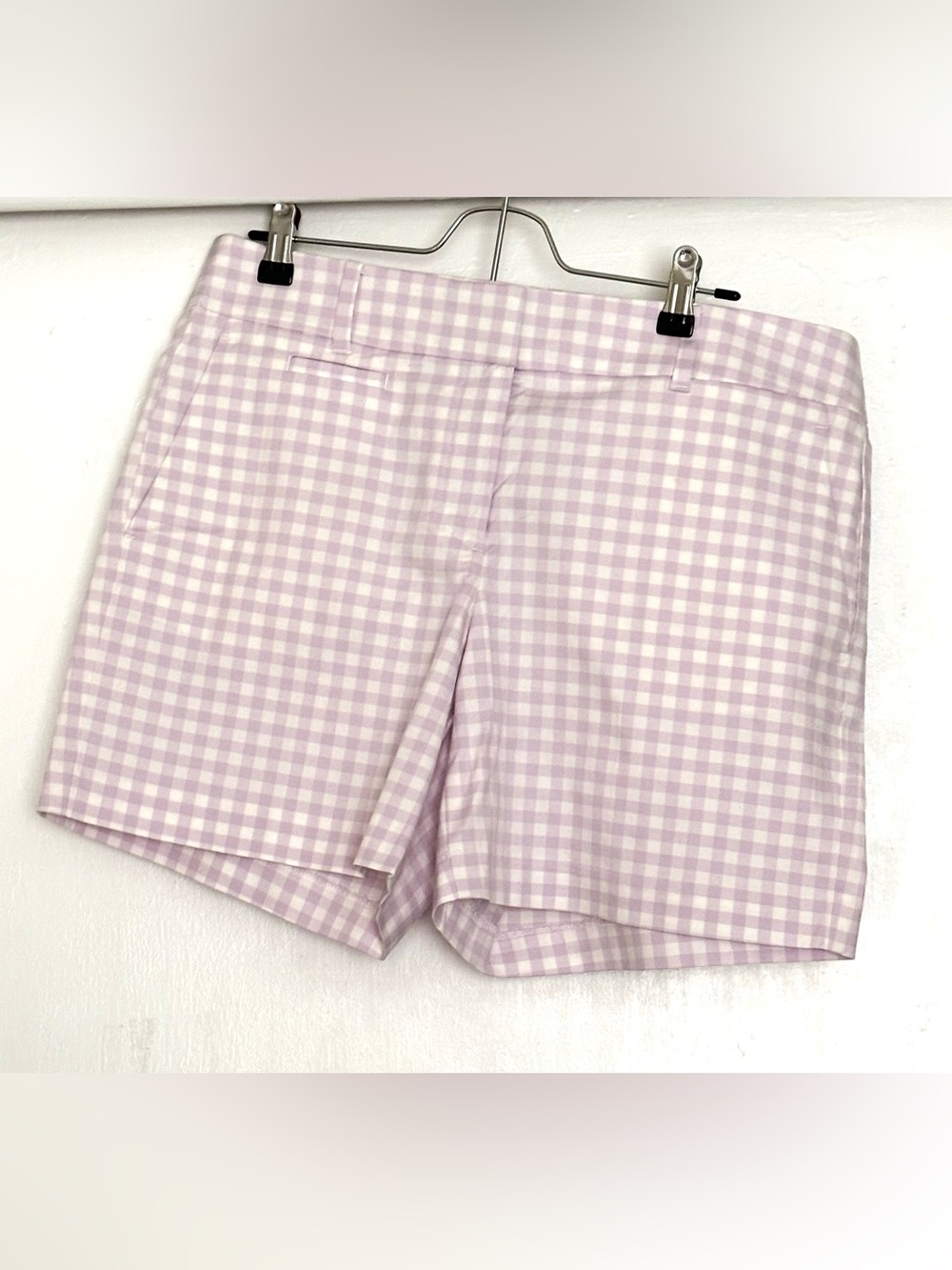 Ann Taylor City Shorts Lavender White Gingham Size 10